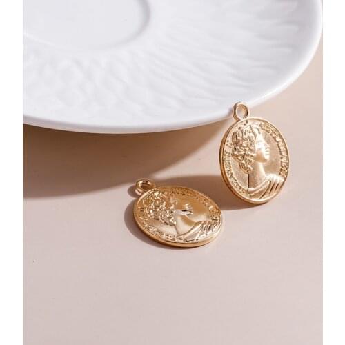 10pcs 24*28mm Alloy Coin Carved Portrait Charms for DIY Jewelry Making Handmade Craft Bracelets Pendants Necklaces