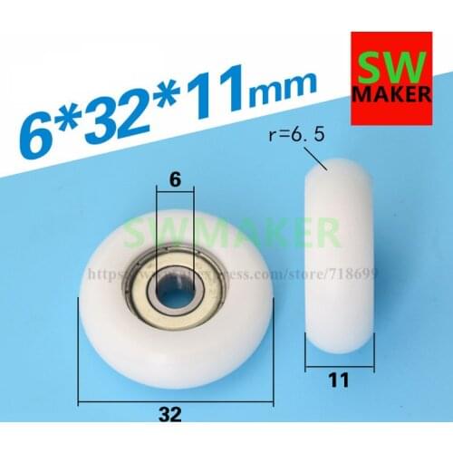 6*32*11mm Pulley for 3030 aluminum profiles POM pulley hard surface atching roller plastic bearing roller pulley