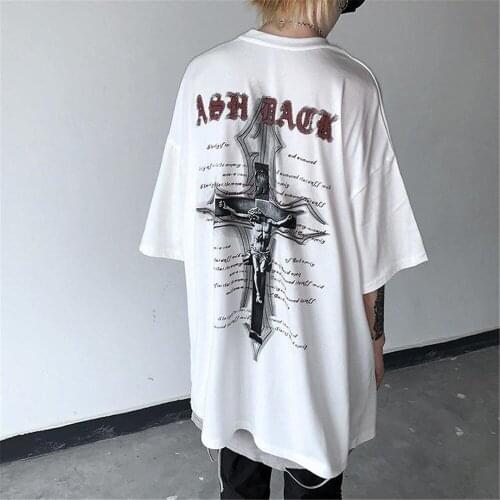 White Hip Hop T-Shirt Funny Harajuku Tee Punk Summer Fashion Half Sleeve Oversize Korean Devil Loose Couple T Shirts Males