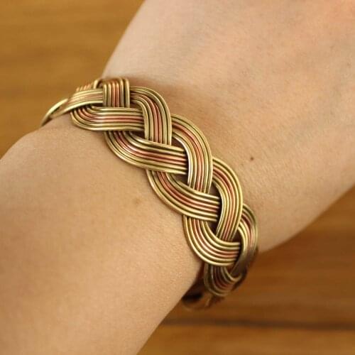 BR468 Nepal Tibetan Jewelry 3 Color Copper Metal Braided 18mm Wide Open Back Cuff Bracelet For Woman