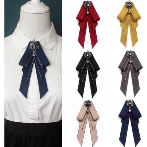 New Fabric Cloth Art Bowknot Brooch Rhinestone Bow Tie College Wind Collar Pin and Brooches Shirt Corsage for Women Accessories