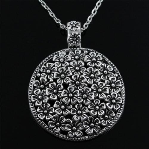 New Fashion Flower Covered Disc Pendants Round Cross Chain Short Long Mens Womens Silver Color Necklace Jewelry Gift