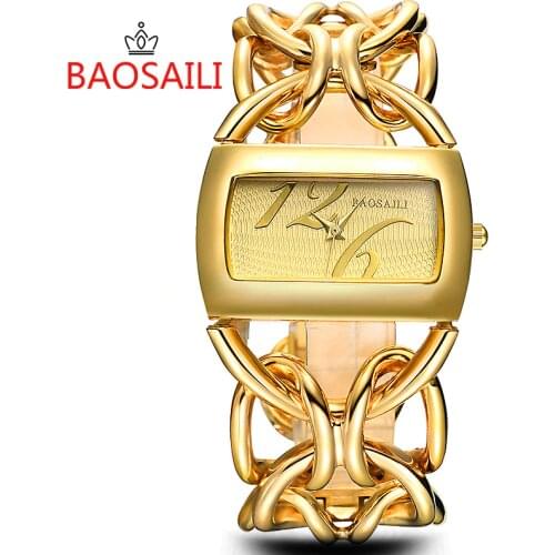 BAOSAILI Gold Plated Watches Clock Wide Band Women Luxury Wristwatch Dress Charming Ladies Wrist Watch Hodinky Saat Montre Femme