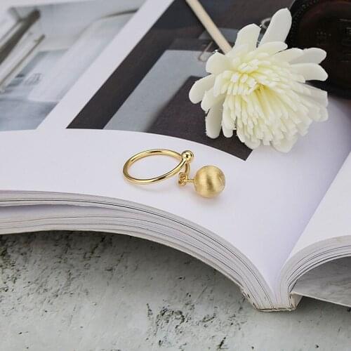 Hot Sale Real 925 Sterling Silver Adjustable Rings For Women Statement Korean Gold Ball Hanging Ring Party Gifts Fashion Jewelry