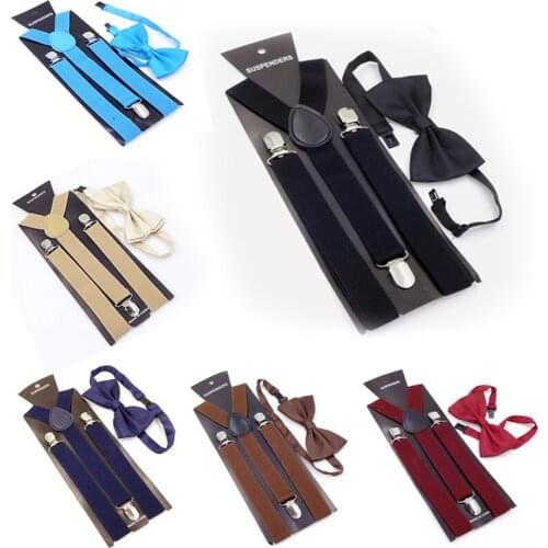 Solid Color Mans Belt Bowtie Set Men Women Suspenders Polyester Y-Back Braces Bow Tie Adjustable Elastic Wedding Tie Accessorie