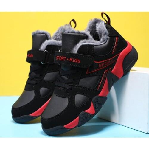 Children Outdoor Plush Cotton Shoes Sneakers Boys Running Shoes Super Warm Plus Non-slip Sports Shoe Kid Walking Casual Footwear