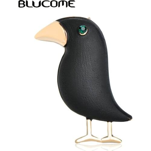 Blucome Black Crow Brooch Enamel Bird Corsage Men Women Kids Suit Dress Hats Collar Brooch Pins Animal Scarf Buckles Accessories