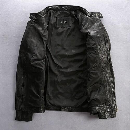 New arrival slim fitted motorcycle jacket Epaulet pockets Vegetable tanned sheepskin casual leather coat men