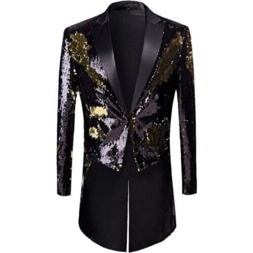 Mens tuxedo suits sequined jacket ternos masculino luxo plus size gold two-color clothes stage singer wedding groom dress