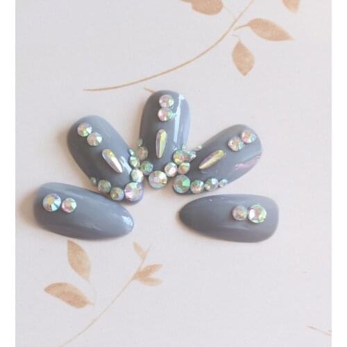 2020 latest fake nails fine high heel 24 pieces design filled with crystal diamond gray W148