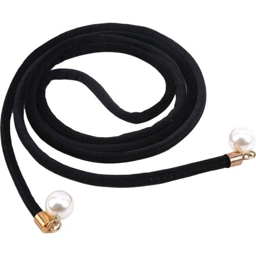 Solid Fashion Women Tassel Knot Belt Vintage Pearl Waist Rope Fringed Waistband Girdle For Dress Female Thin Srting Female Black