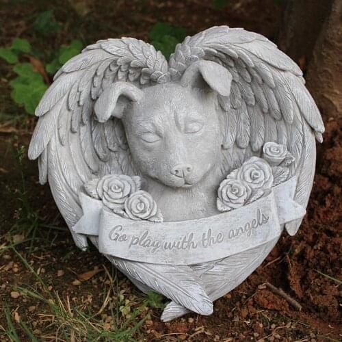 Angel Dog Statue Animal Dog Memorial Sculpture Tombstone Resin Dog Sleeping In Angel Wing Decor Garden Home Decoration
