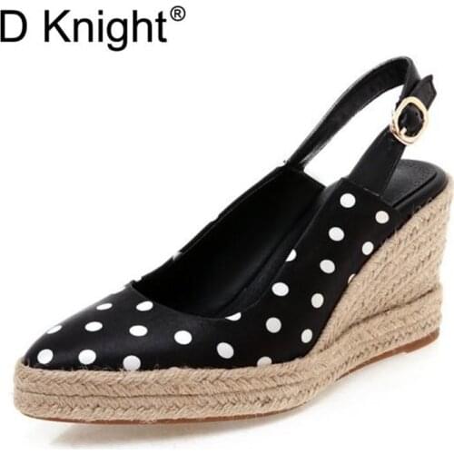 Sexy Buckle Strap High Heels Sandals Black Shallow Platform Shoes Plus Size 32-44 White Ladies Wedge Slingback Pumps Espadrilles