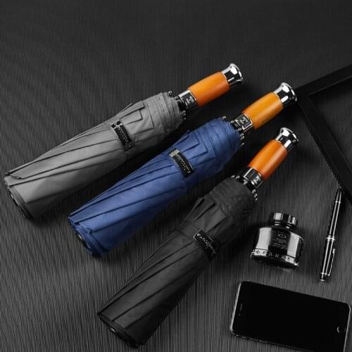 Fully Automatic Folding Umbrella For Business Use Double Rain Or Rain Umbrella 1.2m Windproof 10K Wooden Handle Golf Umbrella