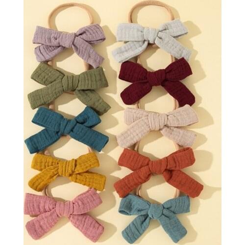 10Pcs/Lot Baby Bows Headbands Girls Soft Lovely Hair Accessories For Newborn Thin Nylon Turban Traceless Infant Cute Hairband