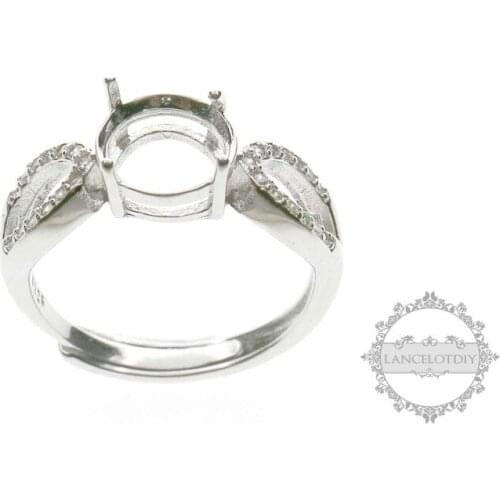 4-12mm round angel wing CZ stone prong setting 925 sterling silver bezel tray adjustable ring settings 1214013