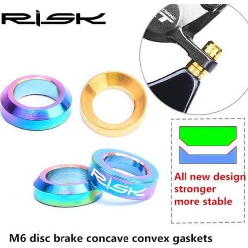 RISK 2 pairs M6 Bicycle Brake Caliper Fixed Bolts Titanium Alloy Gasket Bike Brake Concave Convex Gaskets Bicycle Parts