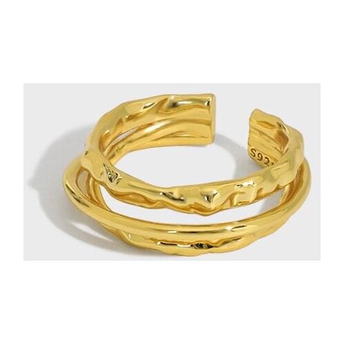 SHANICE S925 Sterling Silver Open Ring Three layers of irregular Twist Irregularity Punk Adjustable Open Finger Rings for Women