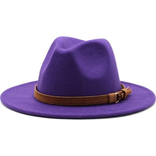 Women Men Wool With Leather Ribbon Hat Gentleman Elegant Lady Wide Brim Jazz Church Sombrero Cap