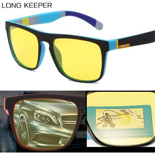 LongKeeper Men Women New Square Polarized Night Vision Sunglasses Yellow Lens Anti-Glare Night Driving Sun glasses UV400 Eyewear