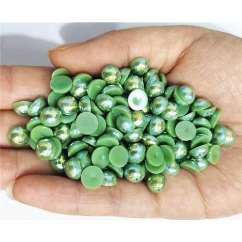 Grass Green AB Half Round Pearl Rhinestone Crystal Non Hotfix Flat Back Rhinestones Trim Accessories for Nail Art Rhinestones