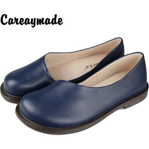 Careaymade-Original Mori girl shoes,Genuine cowhide brushable retro art womens shoes,Spring/summer shallow mouth flat shoes
