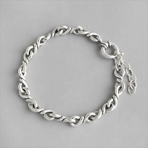 Vintage 925 Sterling Silver Bracelets for Men Women Fashion Bracelet Hand Retro Punk Chain Link Charm Bracelet wide 5.6mm