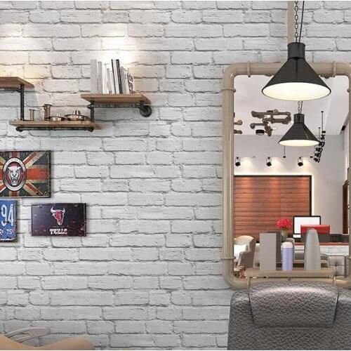 Waterproof White Brick Effect Wallpaper 3D Wall Papar Roll Modern Rustic Realistic Faux Brick Texture Vinyl PVC Wall Covering