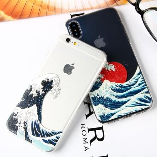Japanese Sea Wave Ocean Case For iPhone 12 11 XS MAX XR Soft Silicone Summer Cover For iphone 6S 7 8 Plus Cartoon Phone Capa