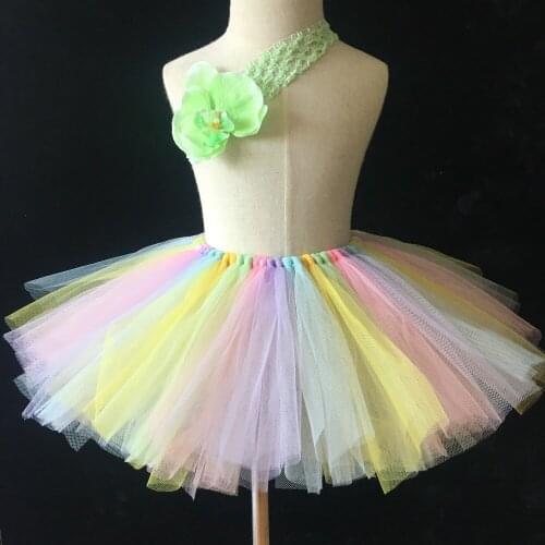 Multicolor Girls Tutu Skirts Baby Handmade Fluffy Tulle Skirts Ballet Dance Pettiskirt Tutus with Flower Headband Kids Clothes