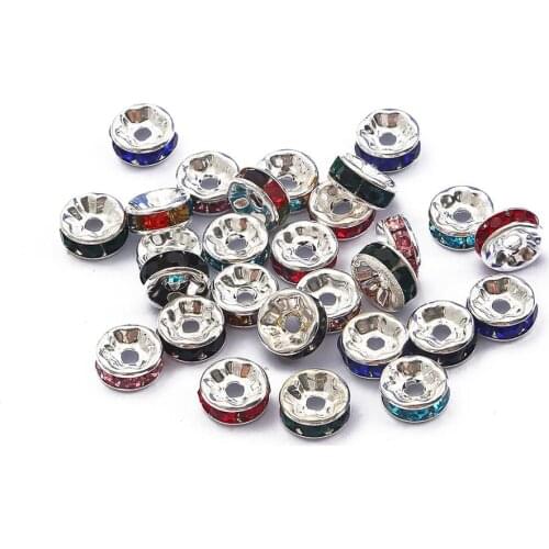 50pcs 4/6/8/10mm Iron Round Crystal Rhinestone Loose Spacer Metal Beads For DIY Jewelry Findings Making Accessories