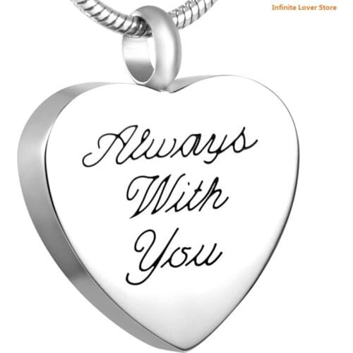 KLH8538-9 "Always with you" Love Heart Pendant Stainless Steel Ashes Keepsake Urn Necklace for Ashes Cremation Jewelry