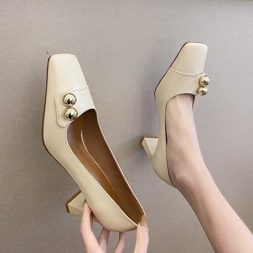 French Retro Single Shoes Womens New Temperament Shallow Mouth Thick Heel High Heels Fashion Simple Square Toe High Heels Shoes