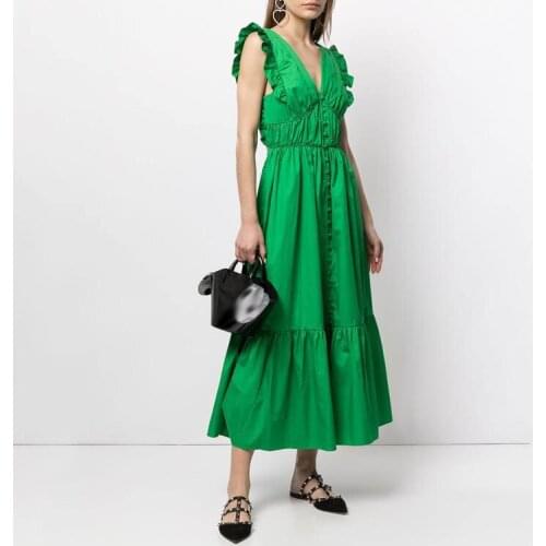 2021 summer dress fashion solid color halter single-breasted sleeveless strap long dress women