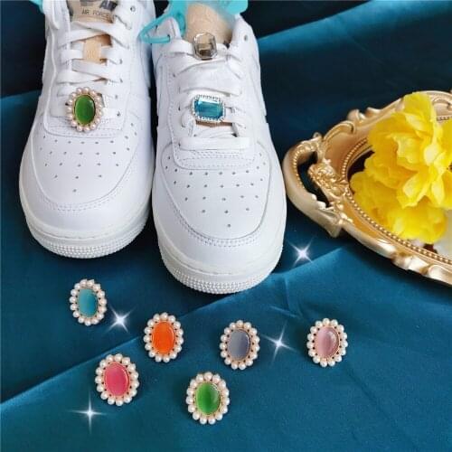 1pcs Cat Eye Gemstone Shoe Buckle Pearl Decoration White Shoes Retro Accessories