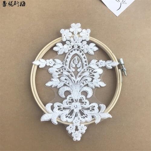 1Pc High Quality Ivory Cord Embroidery Lace Flower Wedding Dress Gloves Shoes Veil DIY Lace Accessories Patch 21X16cm