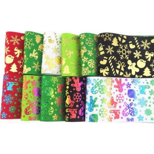 100Y/lot 75mm 3" hologram rainbow foil gold foil Christmas printed polyester grosgrain ribbon welcome custom order