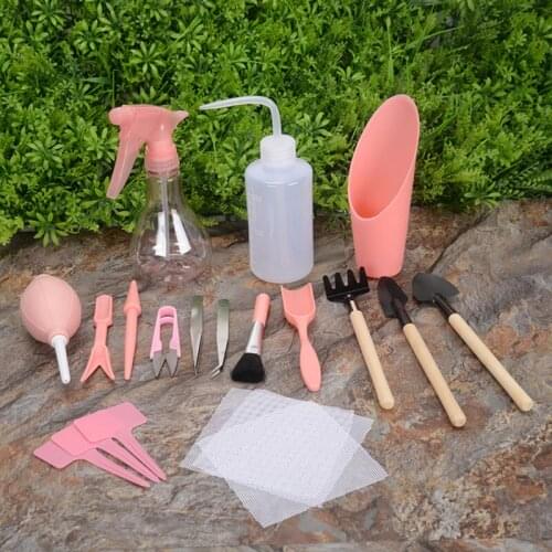 16pcs/sets Gardening Tool Set Mini Wooden Handle Stainless Steel Potted Plant Shovel Rake Spade Flower Potted Gardening Supplies