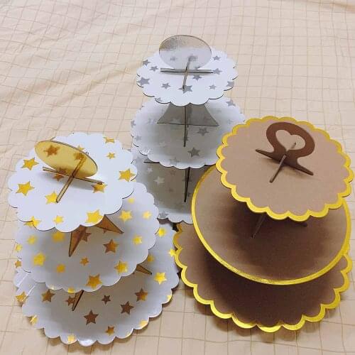 2021 Newest Cupcake Stand Nature Paper Board 3 Tier Mini Cake Display Toy For Birthday Wedding Party Supply