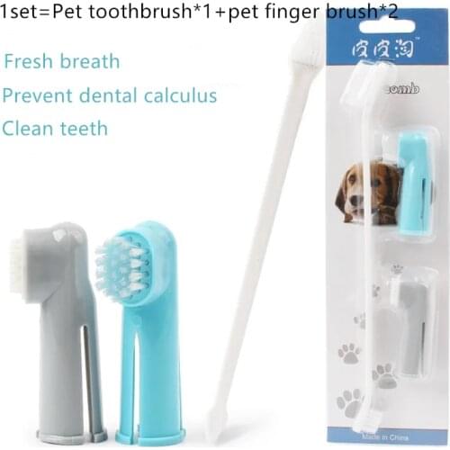 2021NEW! Pet Toothbrush Set Double Head Pet Toothbrush Dogs Cats Teeth Cleaning Finger Brush Set Pet Dental Grooming Brush Set