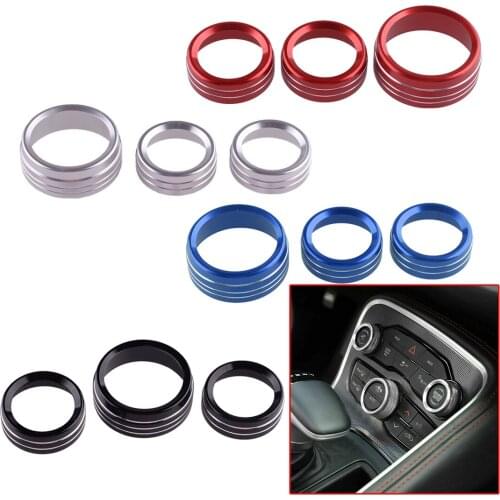 3Pcs AC CD Volume Switch Button Ring Knob Bezel Trim Aluminum Alloy fit for Dodge Durango Ram Challenger Charger Chrysler 300
