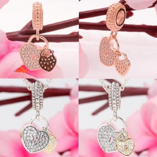 Authentic 925 Sterling Silver Charm New Creative Love Lock Heart-shaped Pendant Fit Pandora Women Bracelet&necklace Diy Jewelry