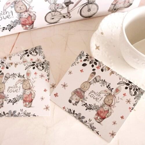Free Shipping 100pcs/ Set Cartoon Rabbit "with love" Gift Greeting Card Message Blessing Card Stationery Decoration Postcard