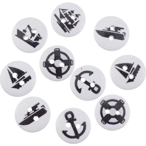 Free Shipping 50Pcs Random Mixed Lovely 2 Holes Cartoon Style Boat Wood Buttons Sewing Scrapbooking 15mm Dia. F0573F