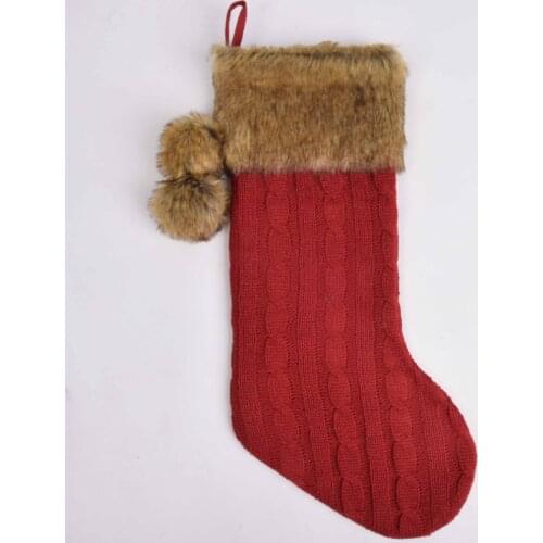 Free shipping Christmas Gifts Socks/Christmas Decoration/Red Knitting with Faux Fur Cuff Christmas Stockings