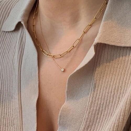 2021 18K Gold Plated Bold Paper Clip Chain Statement Necklace Minimalism Link Chain Necklaces For Women Ladies Chains