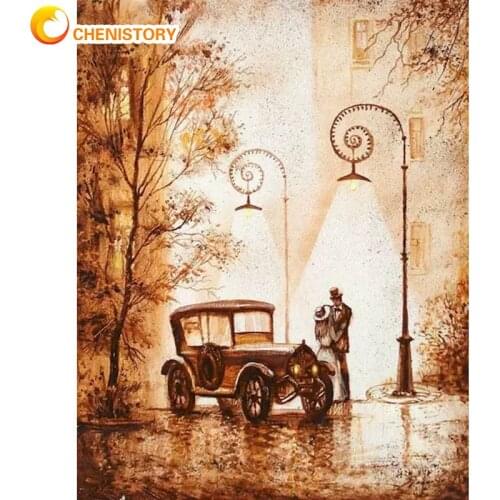 CHENISTORY Oil Picture By Numbers Lover Under Street Lamp Scenery Painting Framed On Canvas Home Decor Wall Artcraft Kids Gift