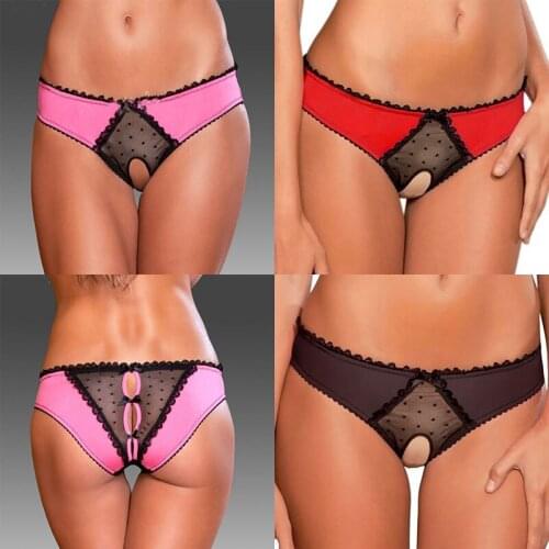 Women Sexy Lace Open Crotch Thong Lingerie Erotic Underwear Transparent Crotchless Underwear Underpants Sexy G-String Size S-XXL