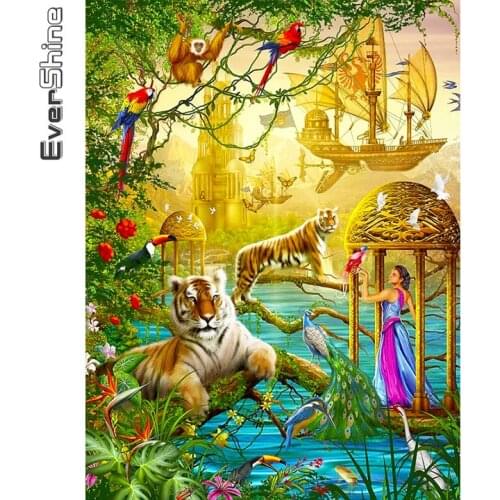 Evershine Diamond Painting Tiger Cross Stitch 5D Diamond Embroidery Peacock Animal Mosaic Rhinestone Picture Home Decoration