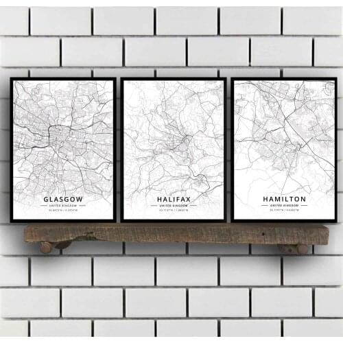 Glasgow Halifax Hamilton Inverness Ipswich Kingston upon Hull Lancaster Leeds Leicester Liverpool United Kingdom Map Map Poster